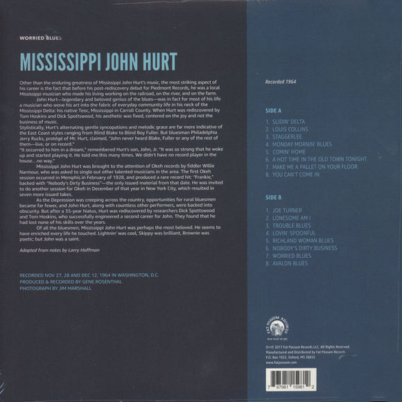 Mississippi John Hurt : Worried Blues (LP, Comp, RE)