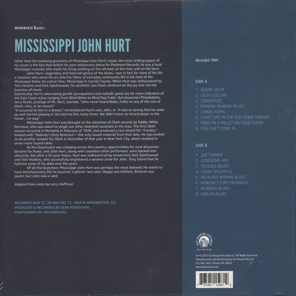 Mississippi John Hurt : Worried Blues (LP, Comp, RE)