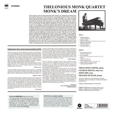 The Thelonious Monk Quartet : Monk’s Dream (LP, Album, Ltd, RE, Pur)