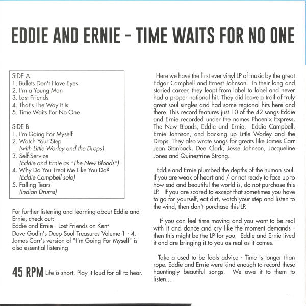 Eddie & Ernie : Time Waits For No One (LP,45 RPM,Compilation)