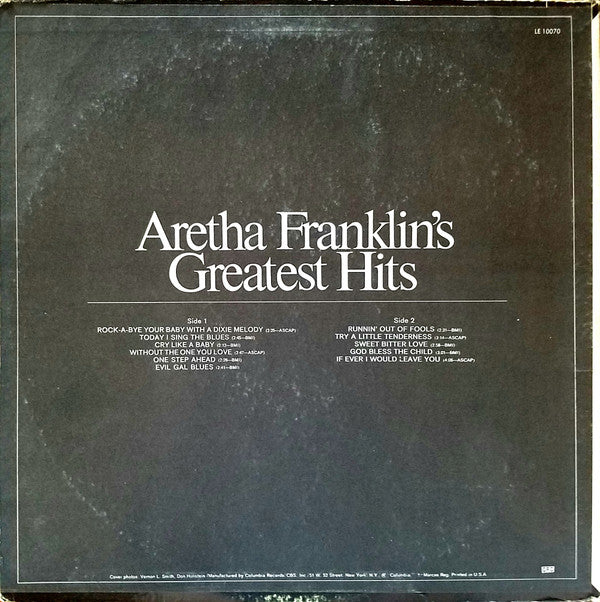 Aretha Franklin : Aretha Franklin's Greatest Hits (LP, Comp, Ltd, RE, CRC)