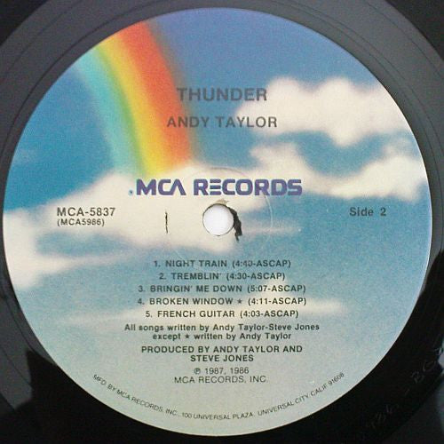 Andy Taylor : Thunder (LP, Album, Pin)