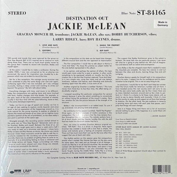 Jackie McLean : Destination... Out! (LP,Album,Reissue,Stereo)