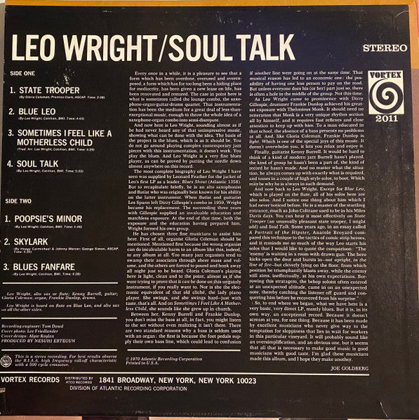 Leo Wright : Soul Talk (LP, Album, PR )