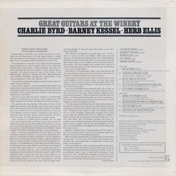 Great Guitars* / Charlie Byrd · Barney Kessel · Herb Ellis : Great Guitars At The Winery (LP, Album)