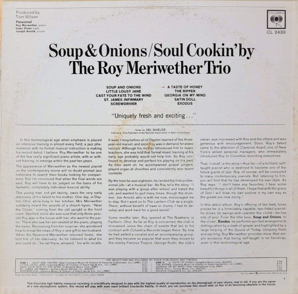 The Roy Meriwether Trio : Soup & Onions / Soul Cookin' By (LP, Album, Mono)